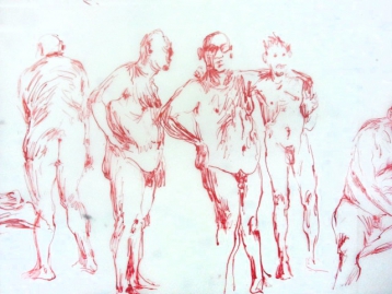 Boris & EXPANSION - Federzeichnung mit roter Tusche auf Transparentpapier