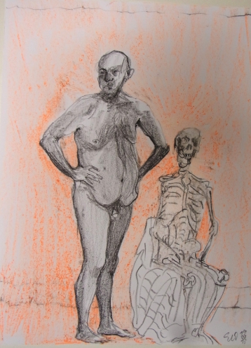 Boris und Skelett - Bleistift/Bundtstiftzeichnung