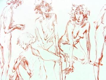 Irene - Federzeichnung mit roter Tusche auf Transparentpapier